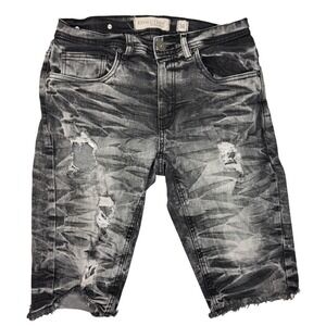 Evolution In Design Men's‎ Distressed Black Wash Denim Shorts Size 30 Y2K Grunge